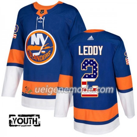 Kinder Eishockey New York Islanders Trikot Nick Leddy 2 Adidas 2017-2018 Blue USA Flag Fashion Authentic
